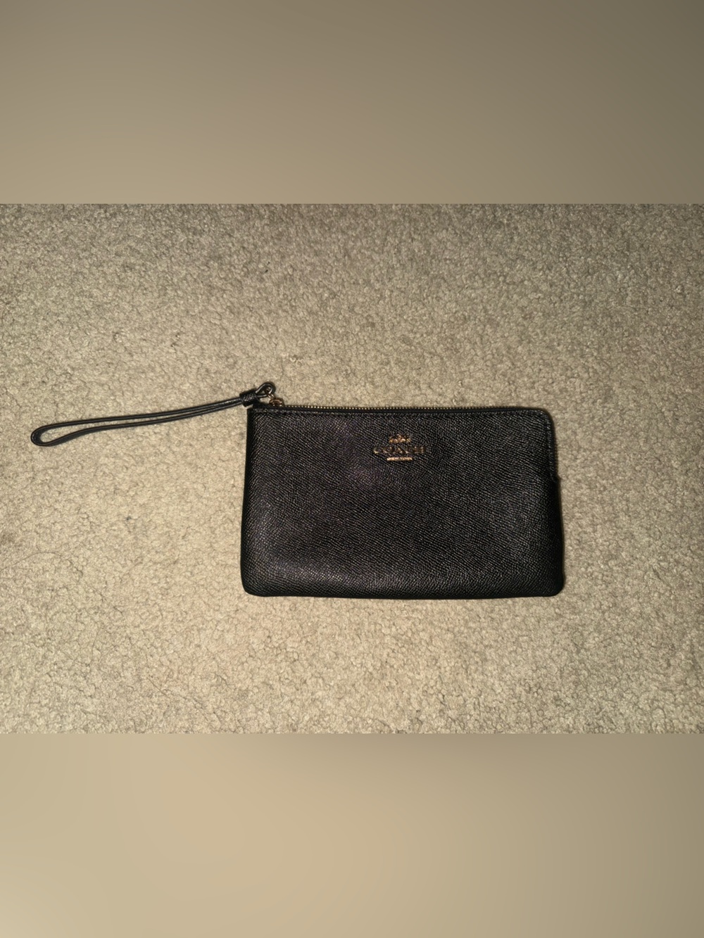 Coach Black Leather Zip Wristlet with Gold Logo